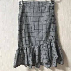 チェック柄フレアスカート グレー