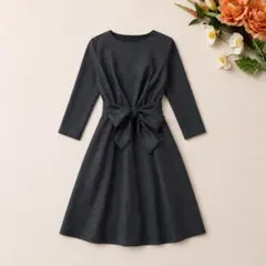 美品✨スープ リボンフレアワンピース 11 グレー 日本製　綺麗め　ウール100のサムネイル