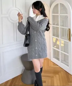 ROYAL PARTY シャツドッキングケーブルニットワンピース