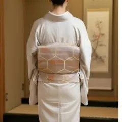 27 袋帯 桃色系 吉祥文様 霞文様 六通柄 樺色 金糸 ピンク 光沢感 お27