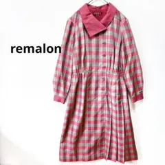 remalon ロングシャツワンピース 長袖 ウエストゴム プリーツ フレア