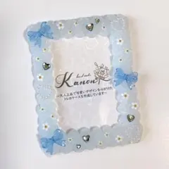 【No.400】青系♡シンプルリボンとお花のホイップデコトレカケース　硬質ケース