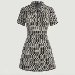 SHEIN MOD 幾何学模様 ジップアップ 半袖ミニワンピース