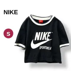 NIKE ナイキ ロゴ入 半袖トップス Tシャツ ショート クロップド丈 黒 S