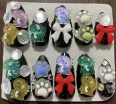 量産 地雷ネイルチップ ハンドメイド 現品 立体 カラフル 10個 ワンホン