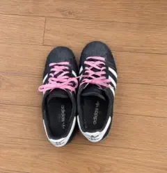 adidas SUPERSTAR ブラック/ホワイト ピンクシューレース - メルカリ