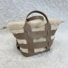 美品 COOCOクーコ エコファーとフェイクレザーの編み込みトートバッグ