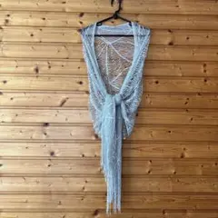 ラメ　フリンジ　ショール　パーティー　結婚式　華やか　シルバー　おしゃれ