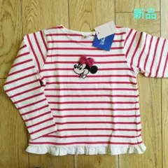 新品未使用　プティマイン　ミニーマウス　長袖Tシャツ　120 ボーダー　赤キッズ