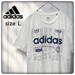 adidas 白 デザイン 半袖 Tシャツ サイズL 【古着】