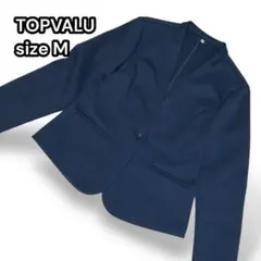 ノーカラージャケット ジャージー素材 ストレッチ ネイビー【M】オフィカジ