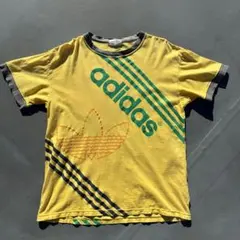 90s adidas デサント製 半袖Tシャツ プリントT リンガーTシャツ