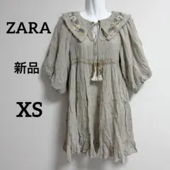 ZARA 刺繍襟 チュニック ベージュ 花柄のサムネイル