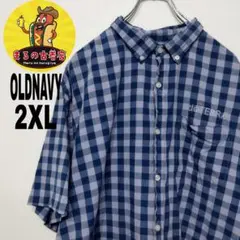 usa古着 OLDNAVY 半袖シャツ　オーバー　ネイビー　パープル　チェック