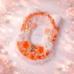 レースデコ トレカケース デコ ねこ耳 オレンジ ホワイト リボン