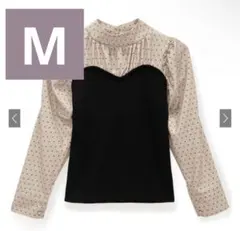 ゆ*ん様 GRL 異素材ハート切替ドット柄モックネックブラウス