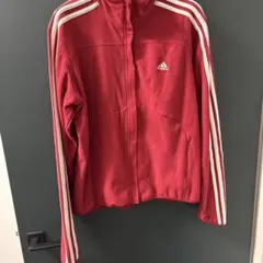 adidas アディダス フリースジャケット XL 赤 3本ライン 刺繍ロゴ
