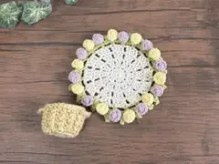◇ハンドメイド◇ミニバラのコースター（カゴ風入れ物付き）LY