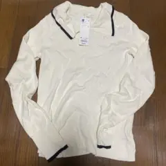 GU ジーユー リブバイカラーセーター 長袖 オフホワイト Mサイズ