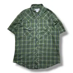 【F2704】wrangler　半袖ウエスタンシャツ　サイズL　グリーンのサムネイル