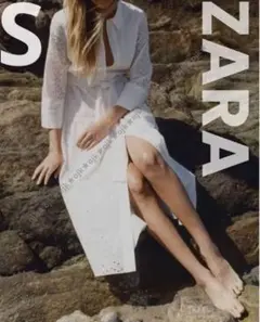 【ZARA】ベルト　カットワーク　エンブロイダリー　レース　ロングワンピース　S