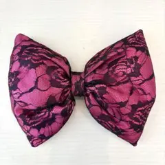 濃いピンク✖️黒レースリボン　盛り髪　体育祭