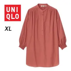 ユニクロ コットンギャザーチュニック 7分袖 XL オレンジ 綿 体型カバー