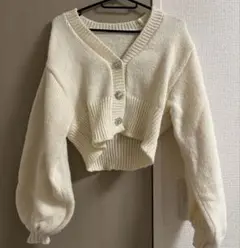 GRL アイボリー クロップドニットカーディガン
