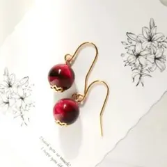 天然石◇ピンクタイガーアイの一粒ピアス◇10ミリ◇シンプルなお守りピアス匿名配送