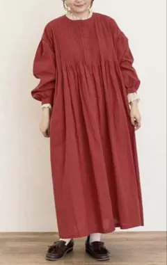 サマンサモスモス　綿麻/デニムピンタックワンピース　Mサイズ　レッド　タグ付