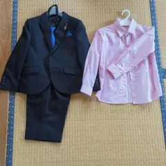 フォーマルスーツ セット 黒ブレザー 赤白ストライプシャツ