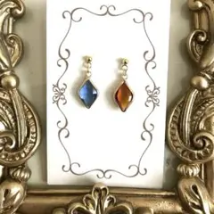 5868　ピアス　ゴールド　ハンドメイド　イヤリング可　ブルー青オレンジドロップ