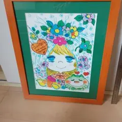 原画『かもね』キャンバス(F4号) フクロウ 花 幸せ オリジナル 一点