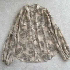 花柄シフォンシャツ バルーンスリーブ　ベージュのサムネイル