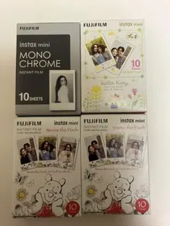 チェキ インスタックスミニ フィルム プーさん　キティ　モノクロ　計40枚