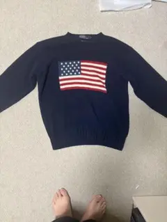 90s Ralph Lauren 星条旗 ハンドニット コットンセーター L