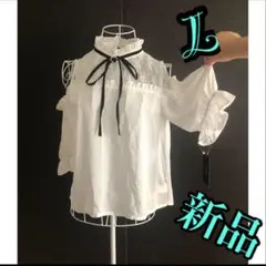 ホワイト　オフショル風★リボン付き、ブラウス　プルオーバー