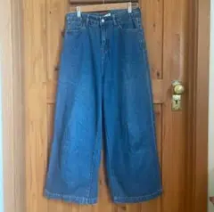 ブルーデニム　ワイドレッグパンツ　L