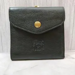 美品 イルビゾンテ がま口財布 二つ折り ブラックレザー