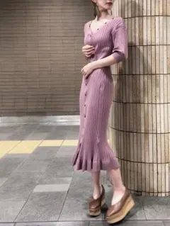 SNIDEL フロントボタンニットワンピース