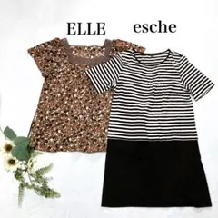 ELLE／esche　【美品】　半袖　40／42　総柄　ボーダー　チュニックのサムネイル
