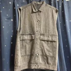 グレー デニム ノースリーブジャケット