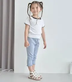 110 超美品 未着用 リセマイン フリル 7分丈 パンツ 水色 ブルー 綿のサムネイル