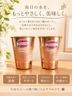 銅製カップ 2個セットインド製 100%純Copper cupsハンドメイドO2