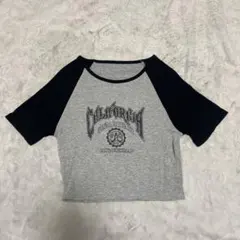 Dazy スローガングラフィック ラグランスリーブ クロップTシャツ