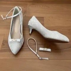 【値下げ】Dorry Doll ラメレース パンプス Lブルーグレー 結婚式