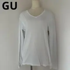 GUジーユー　Ｖネック　ベーシック長袖Tシャツ　白のサムネイル