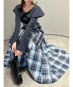 【美品✨】ダズリン/ビッグカラーチェックコルセットワンピース♡