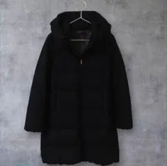 西川ダウン×ナノユニバース 38 黒 ロングダウンコート ウール混 上品あたたか