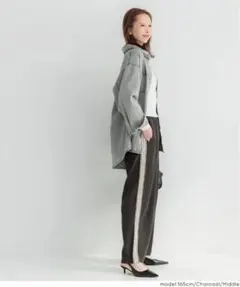 coca コカ カットジョーゼットサイドラインパンツ ロング チャコール